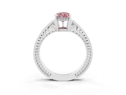 White gold Pear Cut Morganite Ring with Milgrain Pavé Band and Four-Prong Setting_15