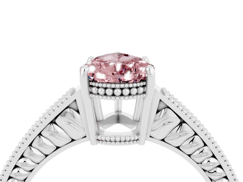 White gold Pear Cut Morganite Ring with Milgrain Pavé Band and Four-Prong Setting_16