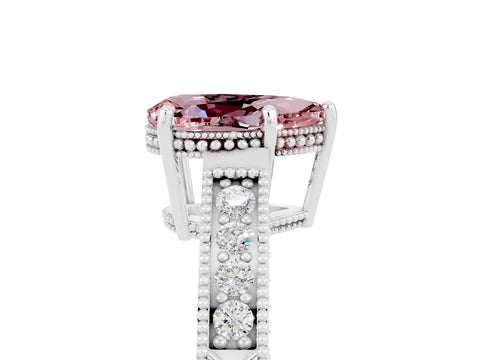 White gold Pear Cut Morganite Ring with Milgrain Pavé Band and Four-Prong Setting_17