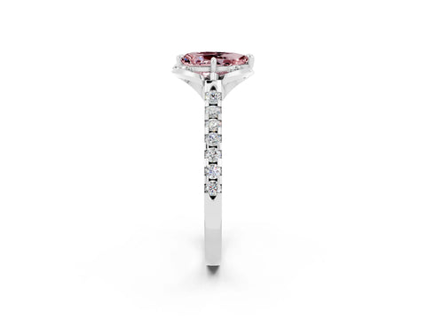 White gold Pear Cut Morganite Ring with Pavé Band and Floral Prong Setting_2