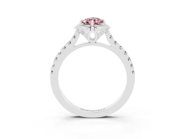 Silver Pear Cut Morganite Ring with Pavé Band and Floral Prong Setting