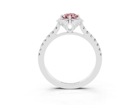 White gold Pear Cut Morganite Ring with Pavé Band and Floral Prong Setting_3