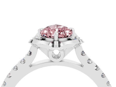 White gold Pear Cut Morganite Ring with Pavé Band and Floral Prong Setting_4