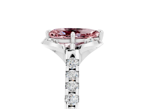 White gold Pear Cut Morganite Ring with Pavé Band and Floral Prong Setting_5