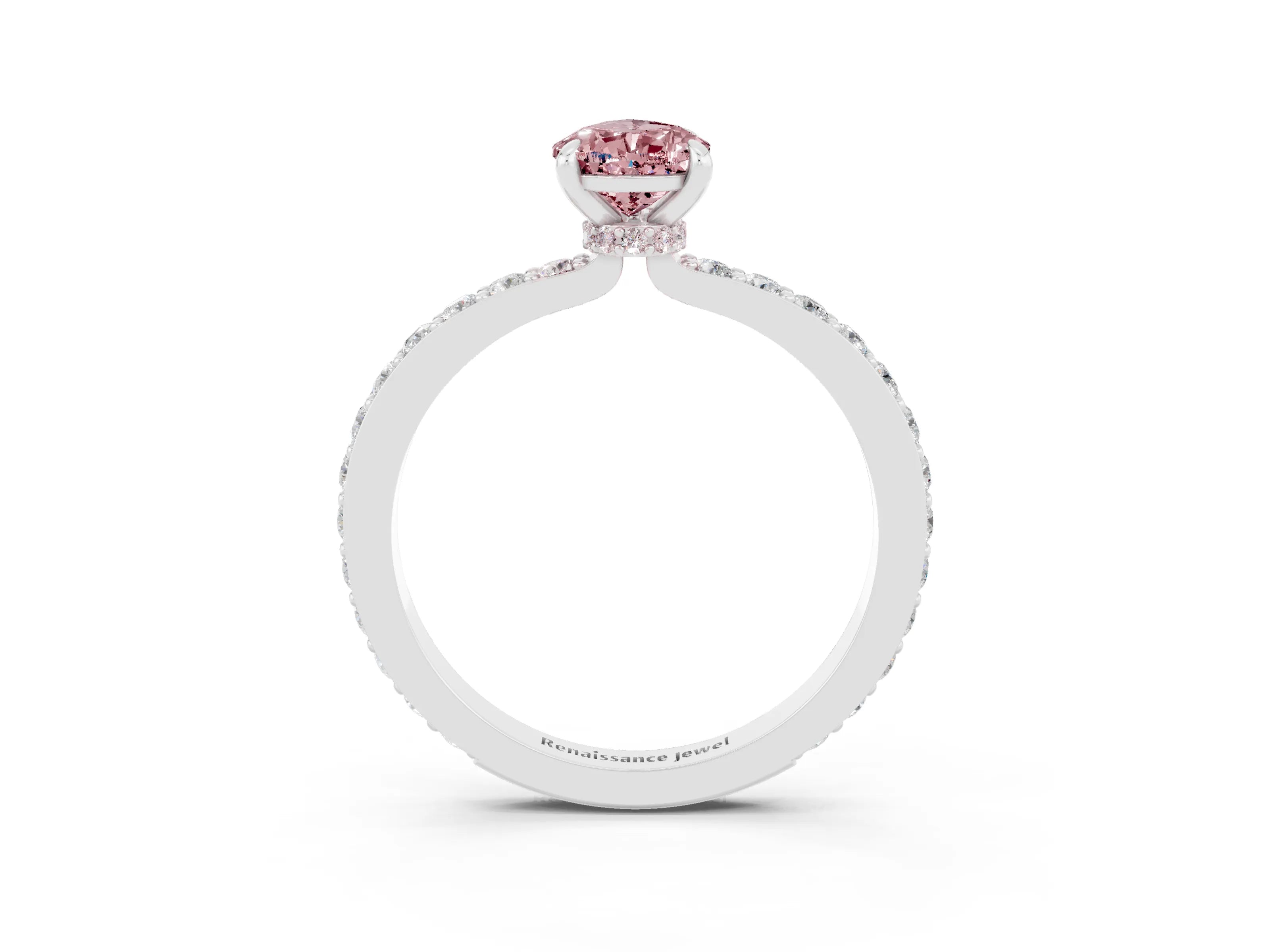 White gold Pear Cut Morganite Ring with Pavé Band and Four-Prong Setting_3