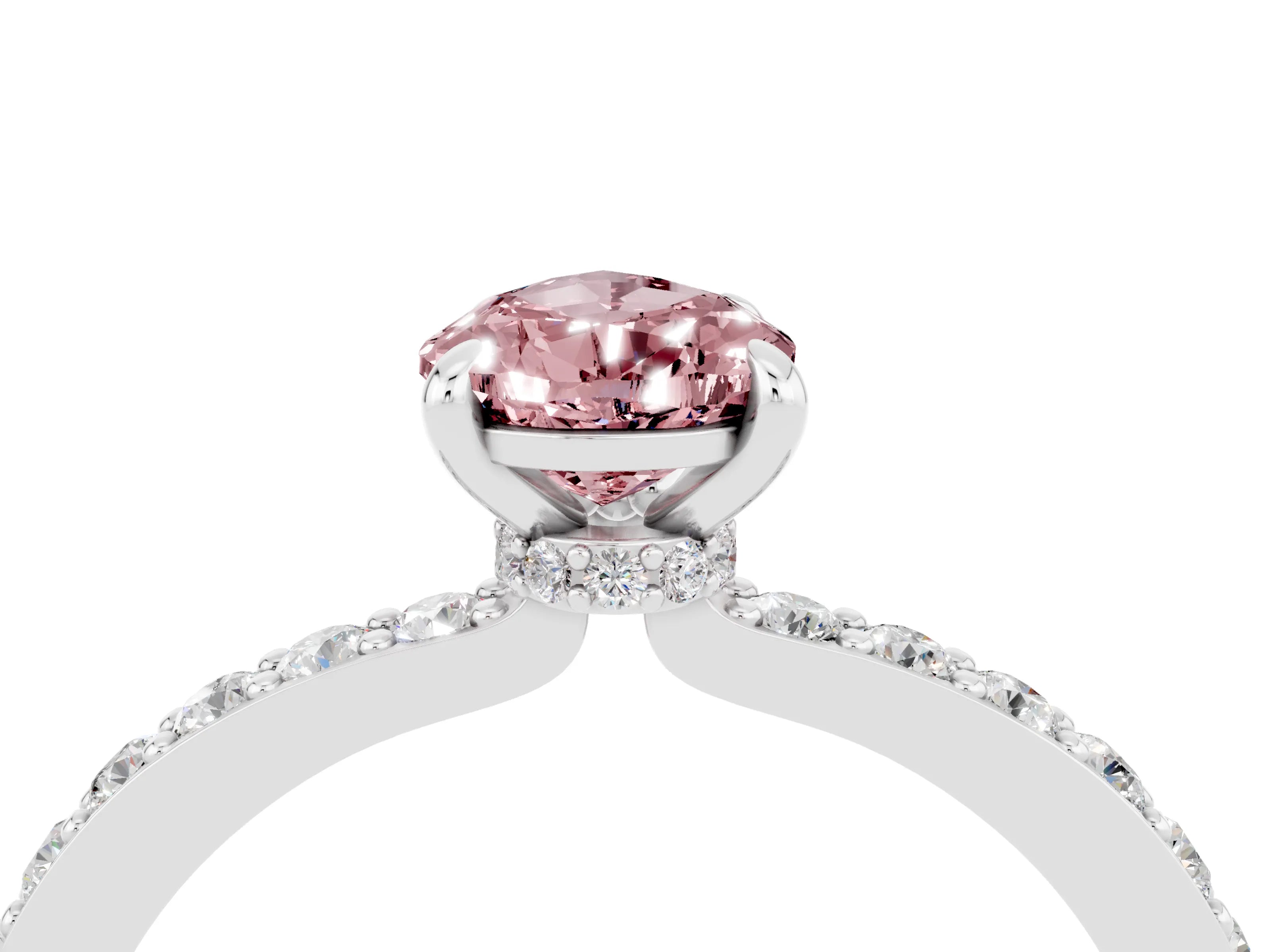 White gold Pear Cut Morganite Ring with Pavé Band and Four-Prong Setting_4