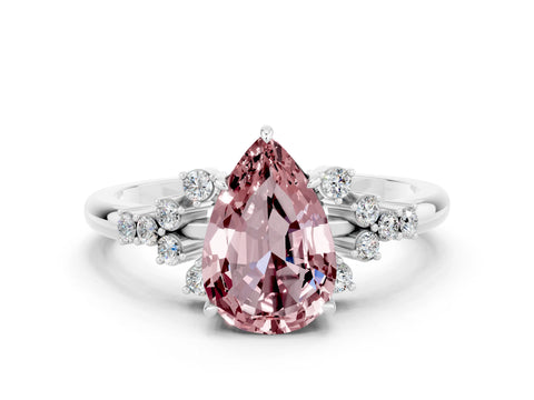 White gold Pear Cut Morganite Ring with Side Stones and Four-Prong Setting_36