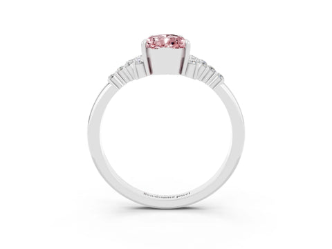 White gold Pear Cut Morganite Ring with Side Stones and Four-Prong Setting_39
