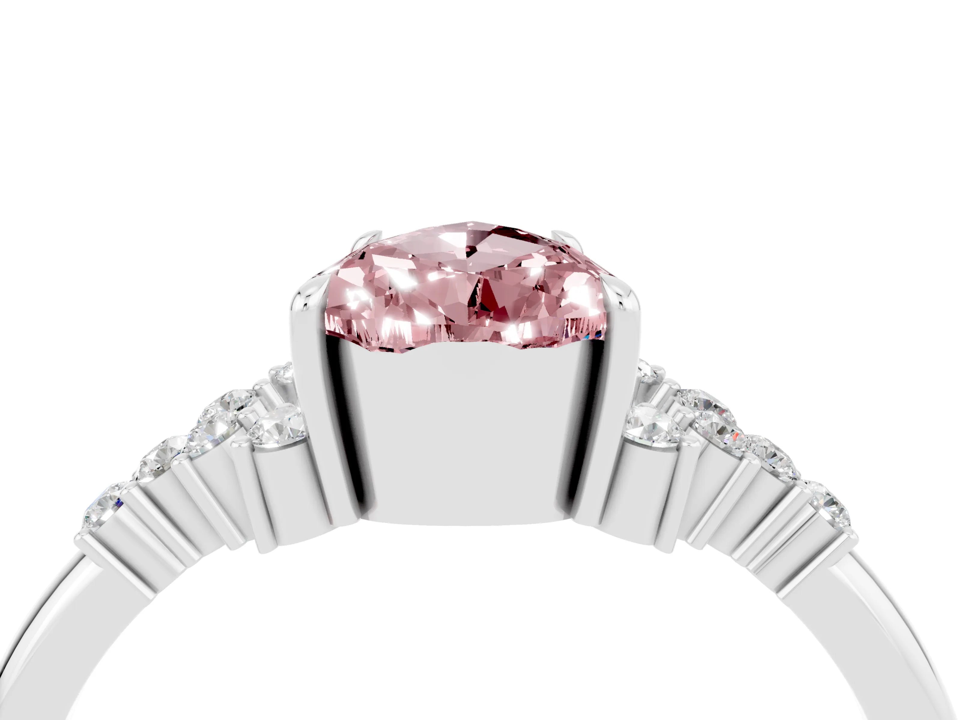 White gold Pear Cut Morganite Ring with Side Stones and Four-Prong Setting_40