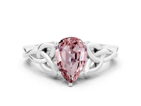 White gold Pear Cut Morganite Solitaire Celtic Knot Ring with Four-Prong Setting_12