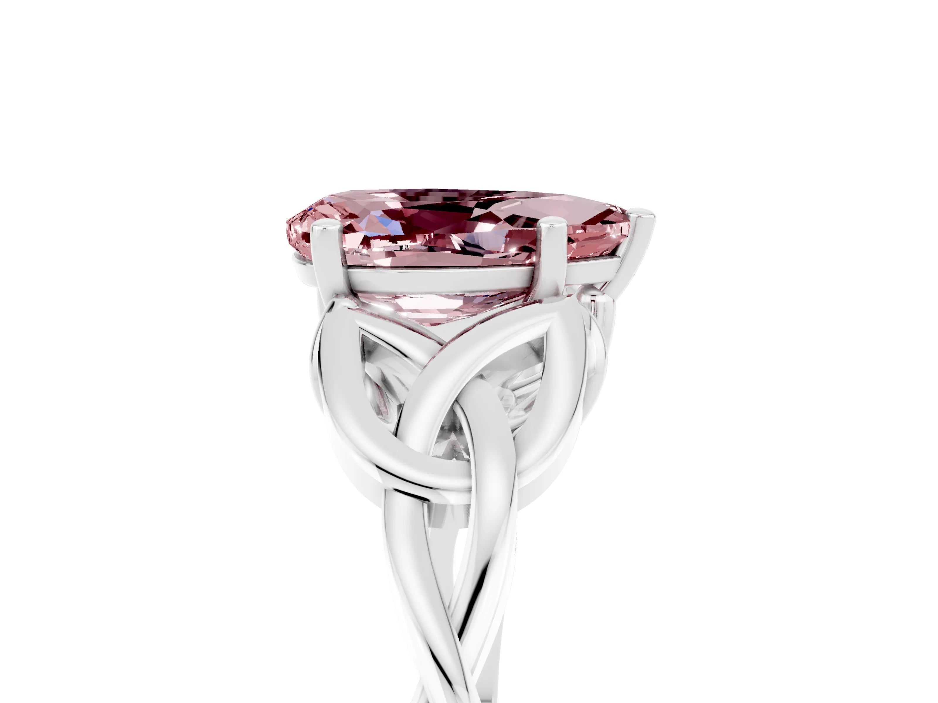 White gold Pear Cut Morganite Solitaire Celtic Knot Ring with Four-Prong Setting_17