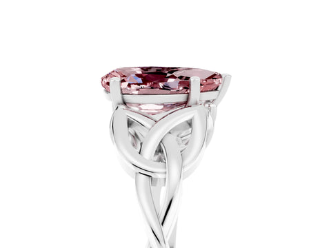 White gold Pear Cut Morganite Solitaire Celtic Knot Ring with Four-Prong Setting_17
