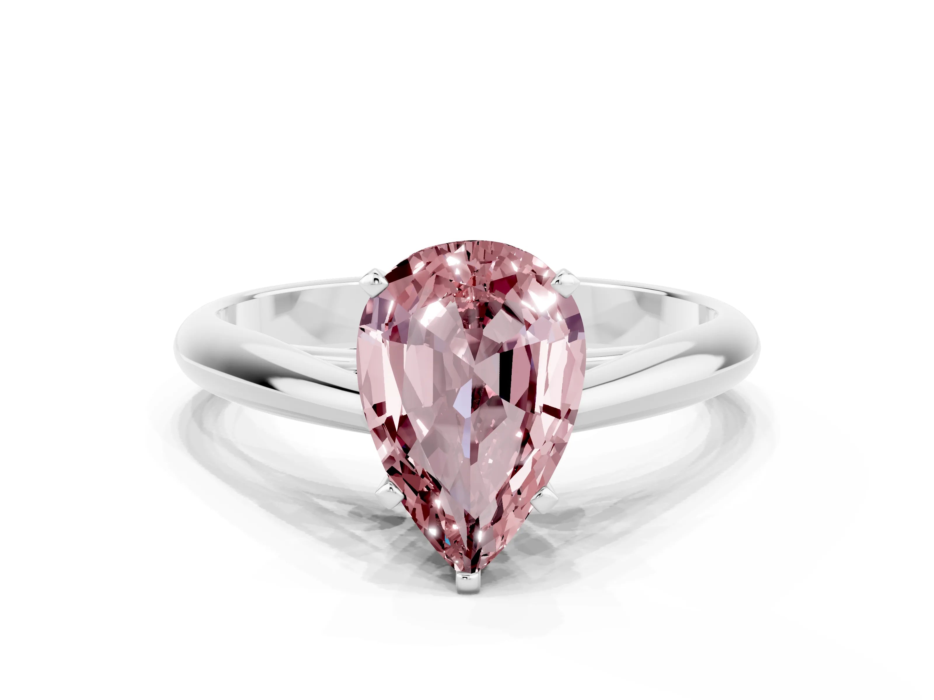 White gold Pear Cut Morganite Solitaire Engagement Ring with Cathedral Setting and Four-Prong Mount_12