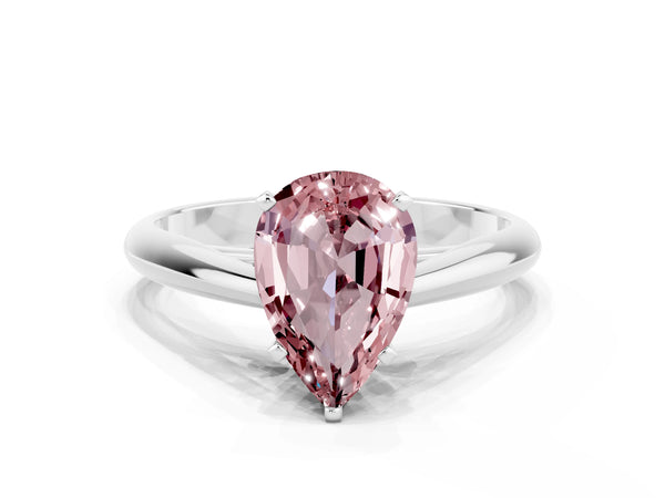 Silver Pear Cut Morganite Solitaire Engagement Ring with Cathedral Setting and Four-Prong Mount