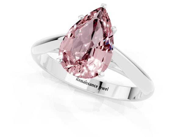 Silver Pear Cut Morganite Solitaire Engagement Ring with Cathedral Setting and Four-Prong Mount
