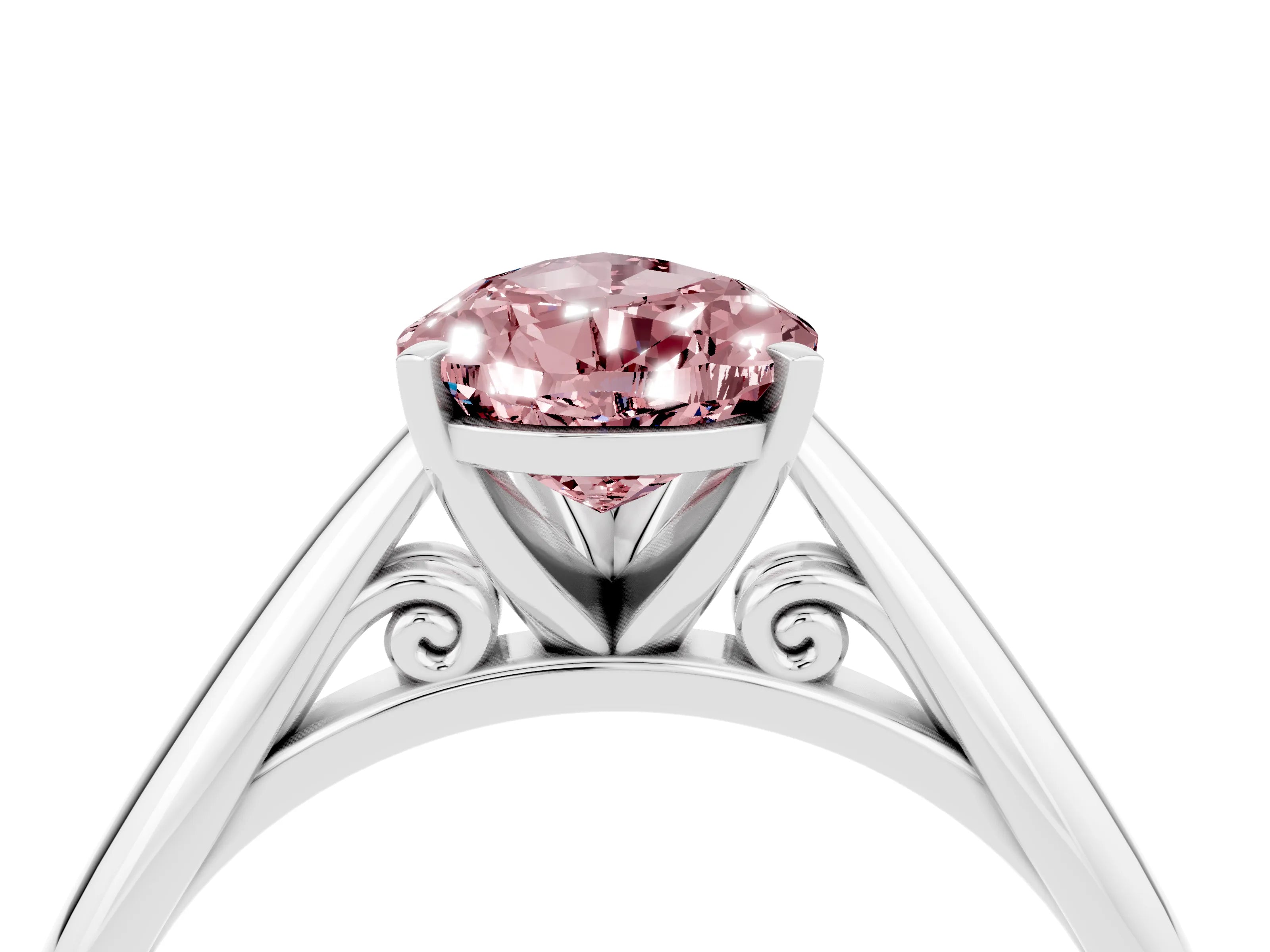 White gold Pear Cut Morganite Solitaire Engagement Ring with Cathedral Setting and Four-Prong Mount_16