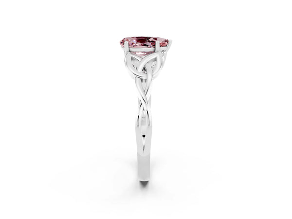 White gold Pear Cut Morganite Solitaire Engagement Ring with Celtic Knot Band and Four-Prong Setting