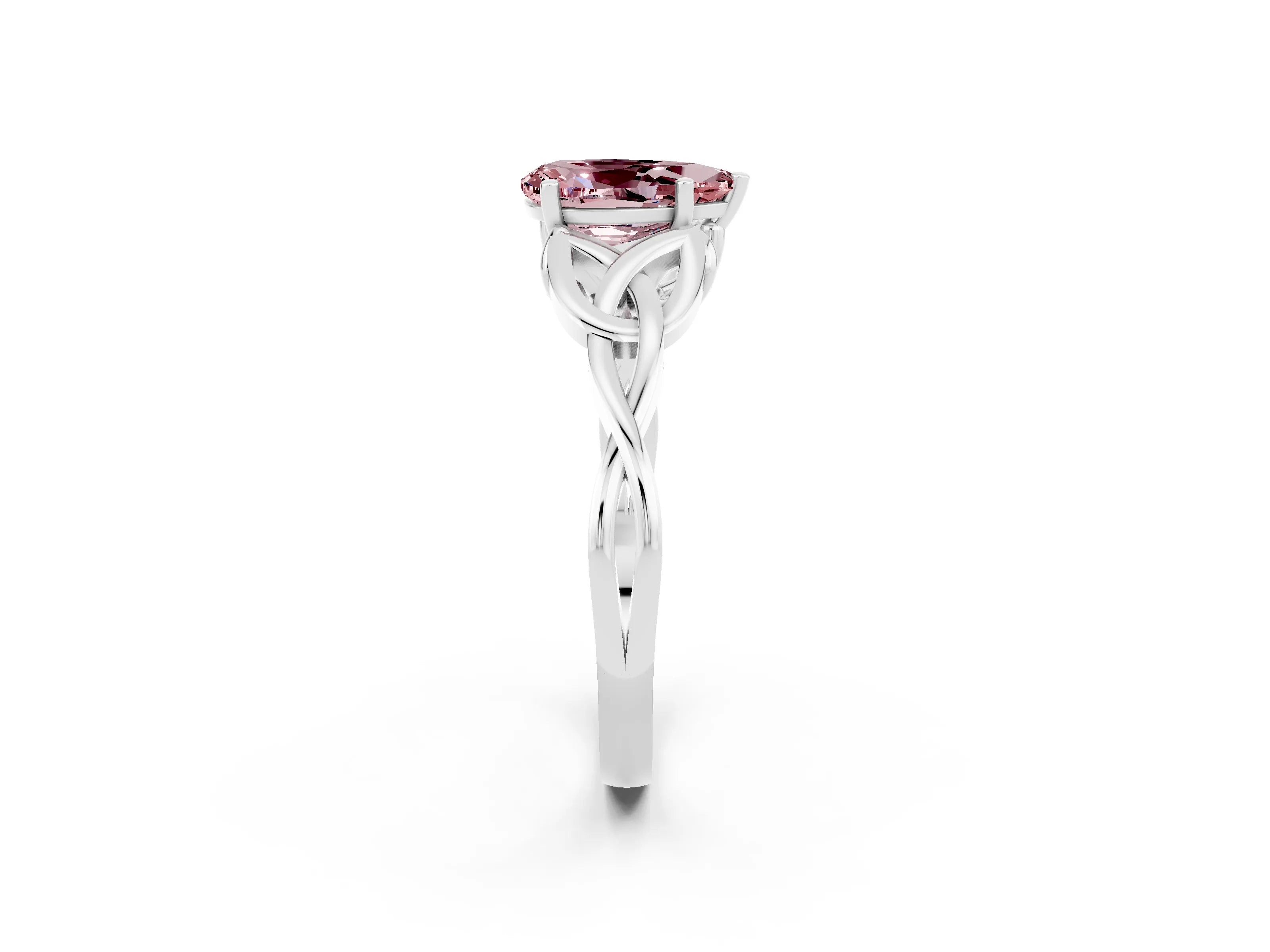 White gold Pear Cut Morganite Solitaire Engagement Ring with Celtic Knot Band and Four-Prong Setting_2