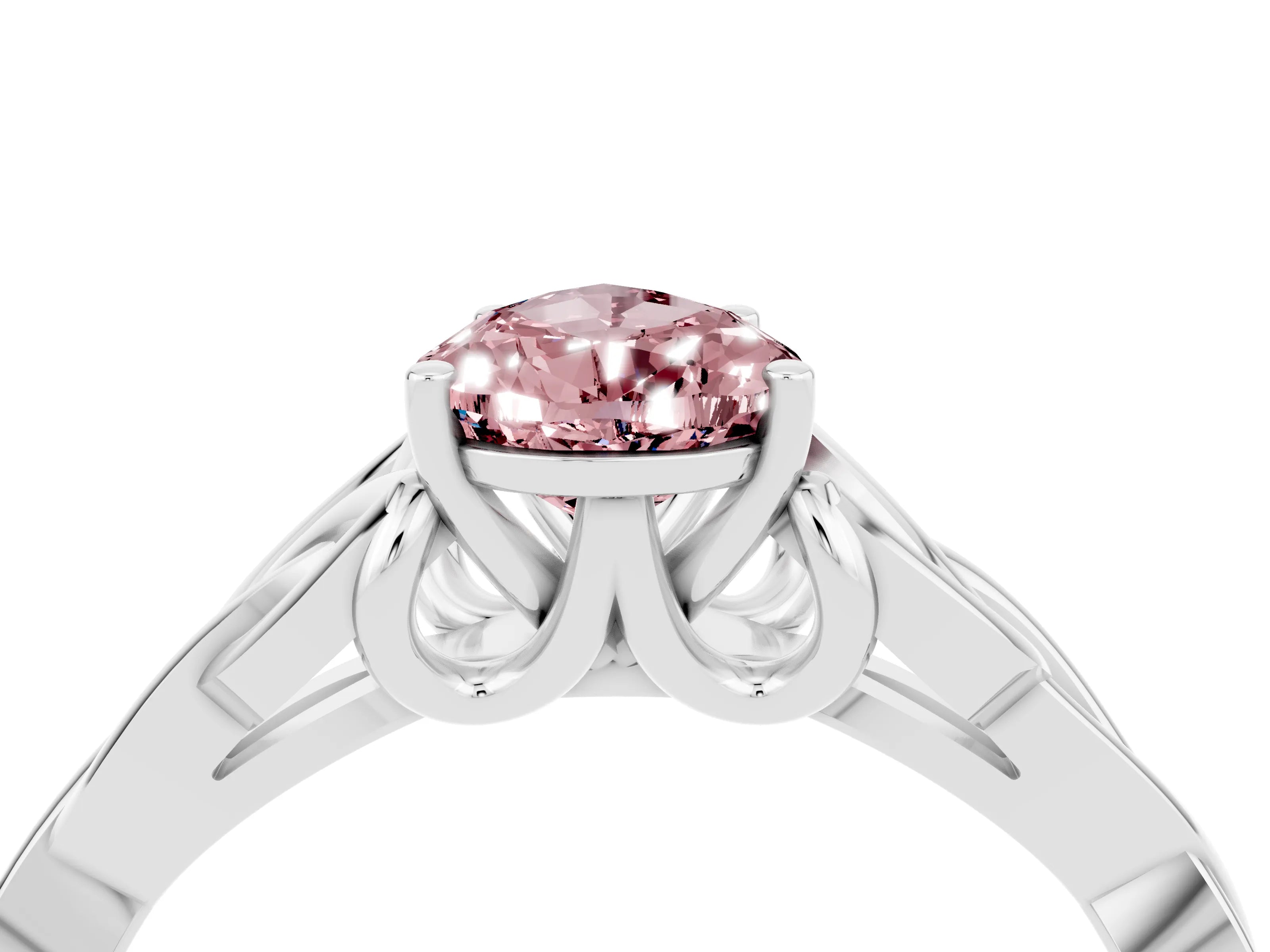 White gold Pear Cut Morganite Solitaire Engagement Ring with Celtic Knot Band and Four-Prong Setting_4