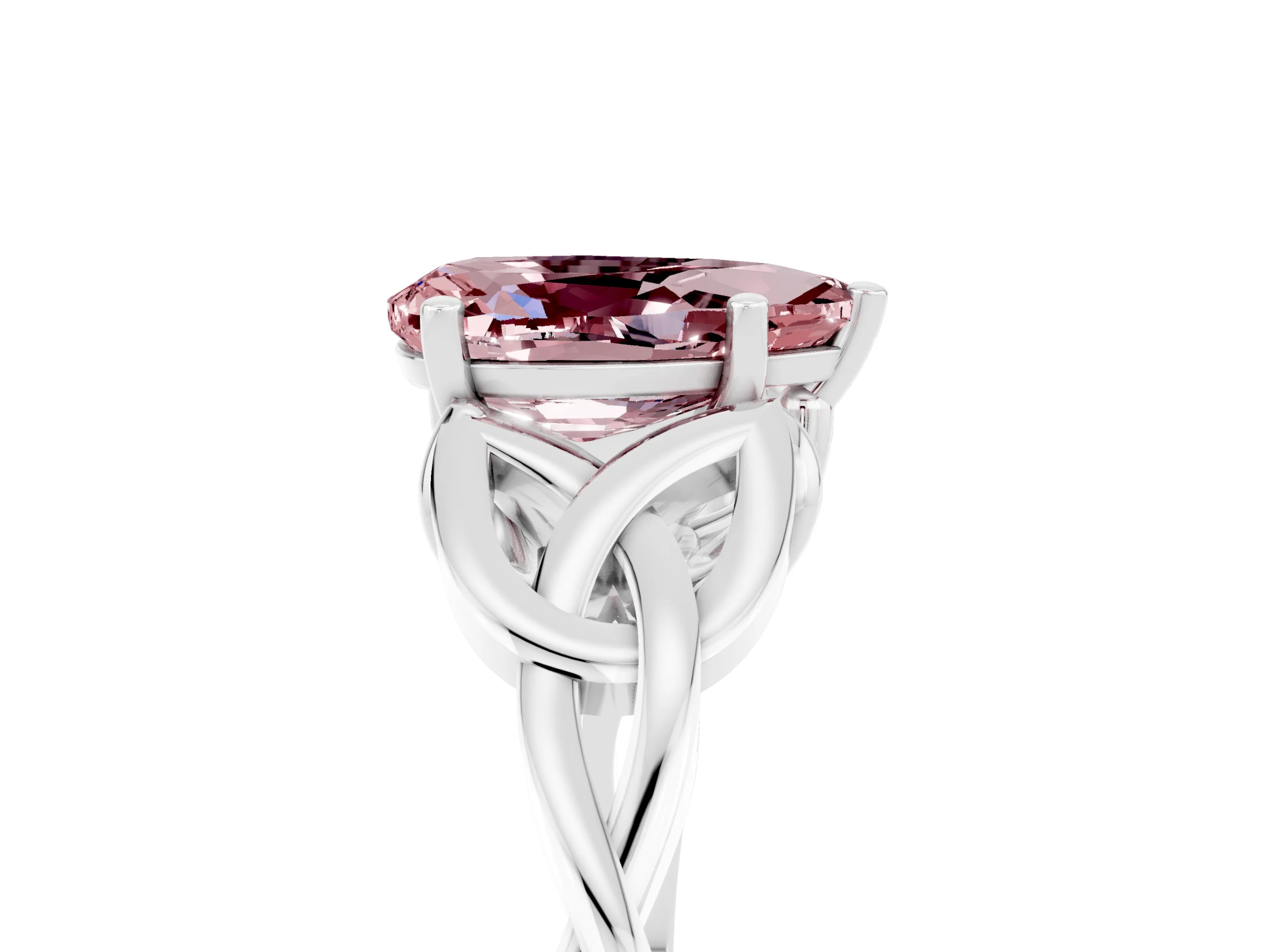 White gold Pear Cut Morganite Solitaire Engagement Ring with Celtic Knot Band and Four-Prong Setting_5