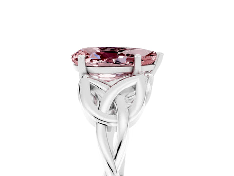 White gold Pear Cut Morganite Solitaire Engagement Ring with Celtic Knot Band and Four-Prong Setting_5