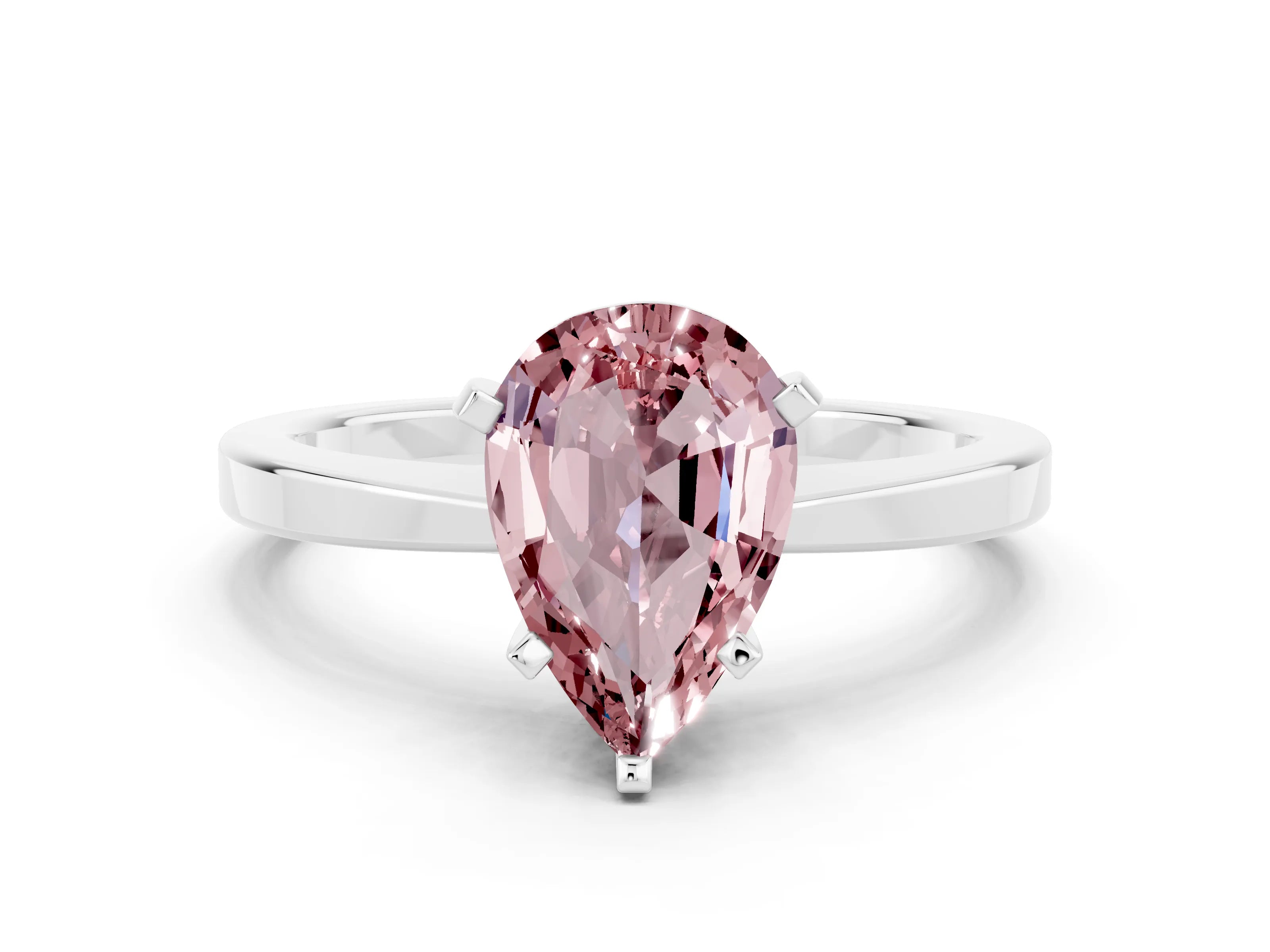 White gold Pear Cut Morganite Solitaire Engagement Ring with Classic Band and Four-Prong Setting_24