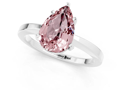 White gold Pear Cut Morganite Solitaire Engagement Ring with Classic Band and Four-Prong Setting_25