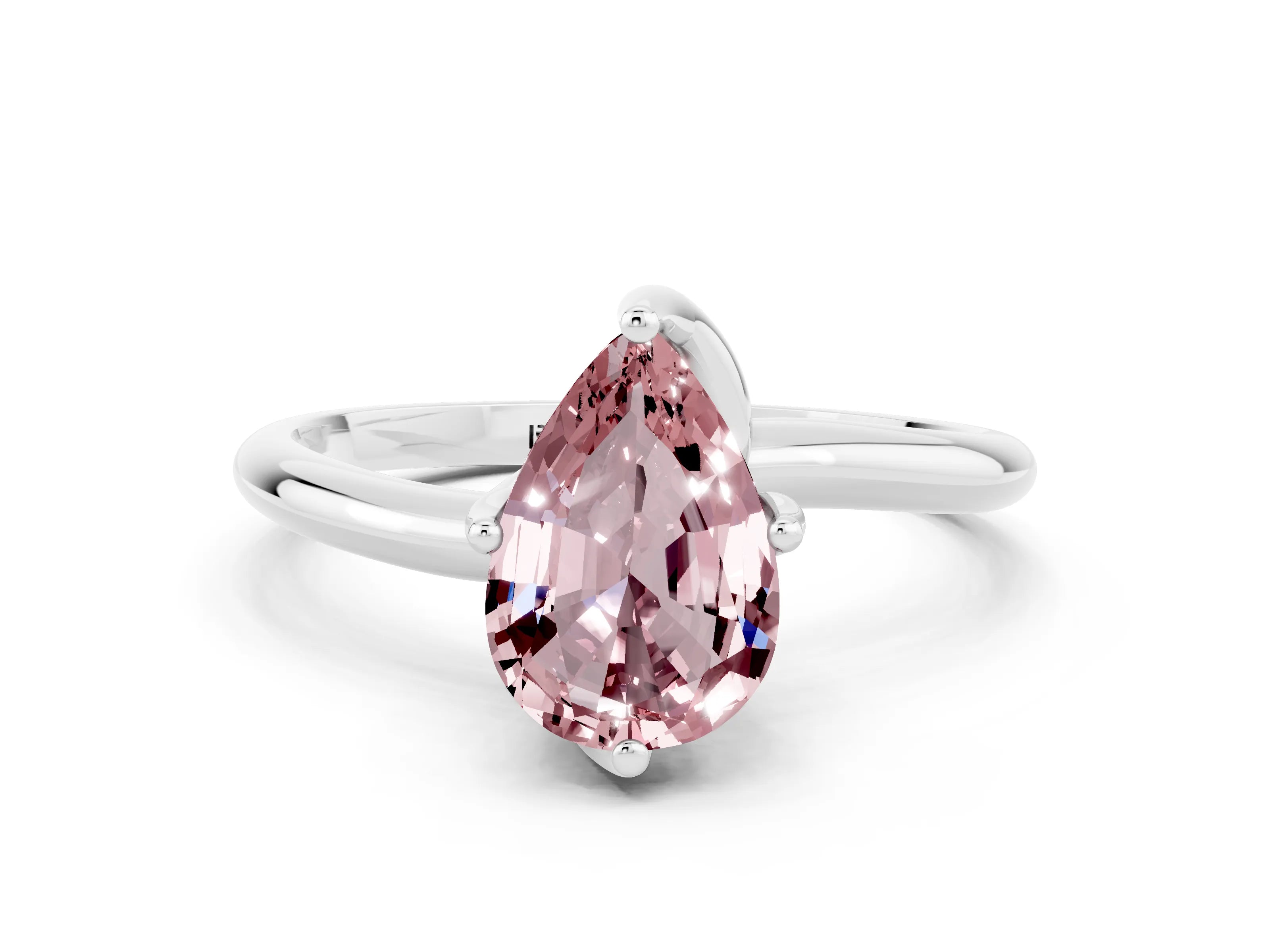 White gold Pear Cut Morganite Solitaire Engagement Ring with Four-Prong Setting and Classic Band_12