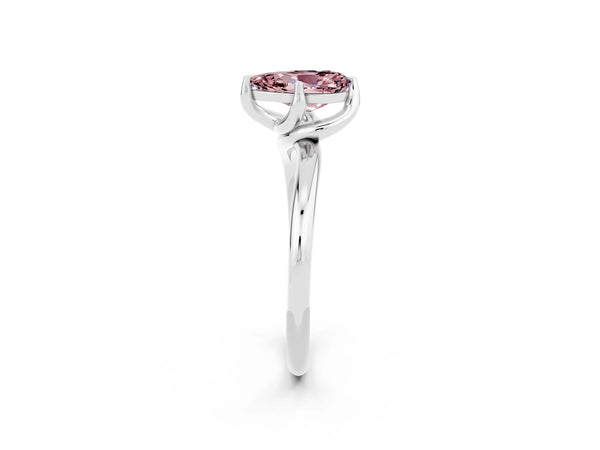 Platinum Pear Cut Morganite Solitaire Engagement Ring with Four-Prong Setting and Classic Band