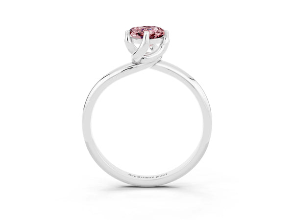 Silver Pear Cut Morganite Solitaire Engagement Ring with Four-Prong Setting and Classic Band