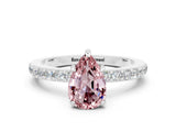 White gold Pear Cut Morganite Solitaire Engagement Ring with Pavé Band and Four-Prong Setting