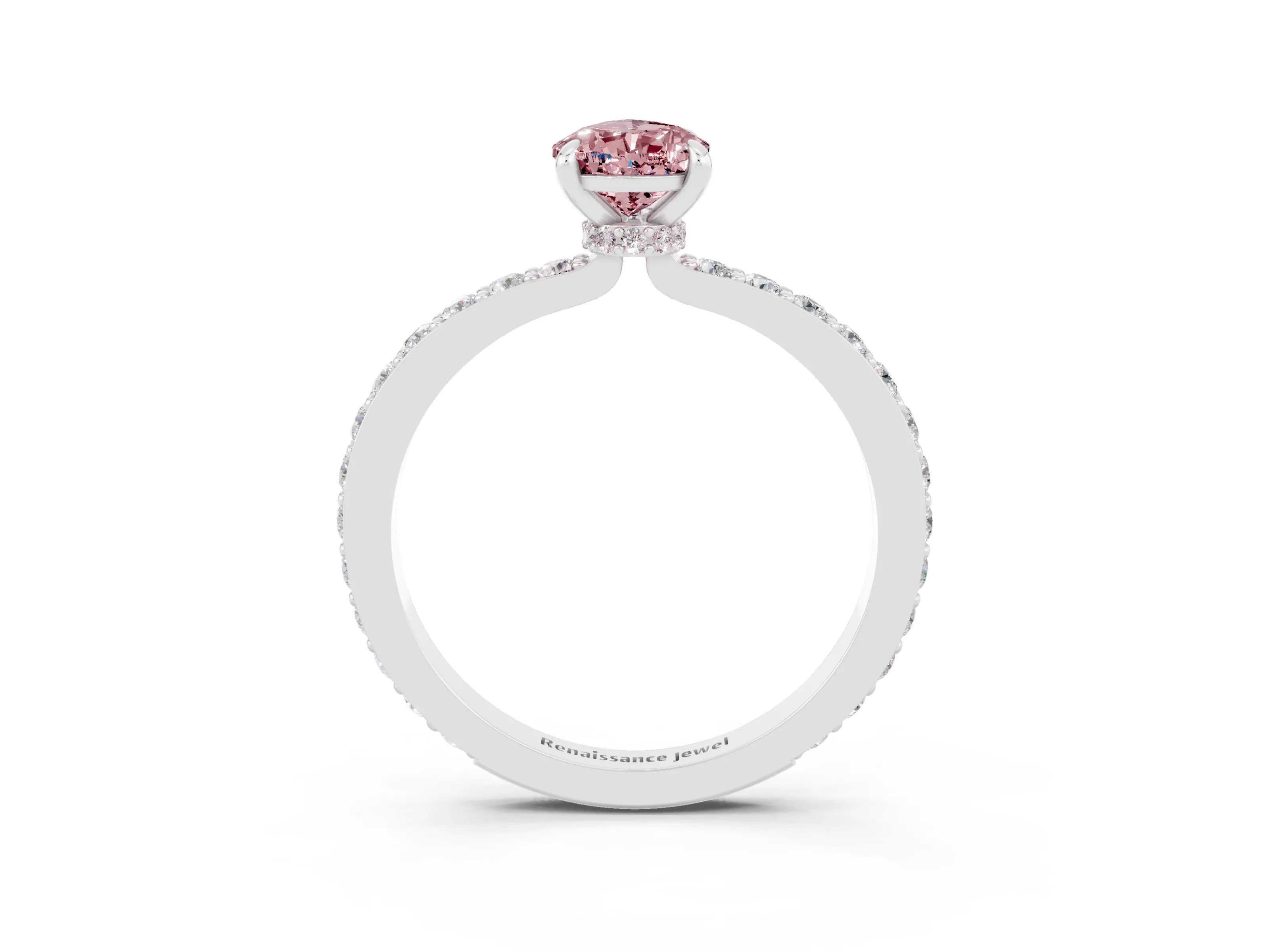 White gold Pear Cut Morganite Solitaire Engagement Ring with Pavé Band and Four-Prong Setting_3