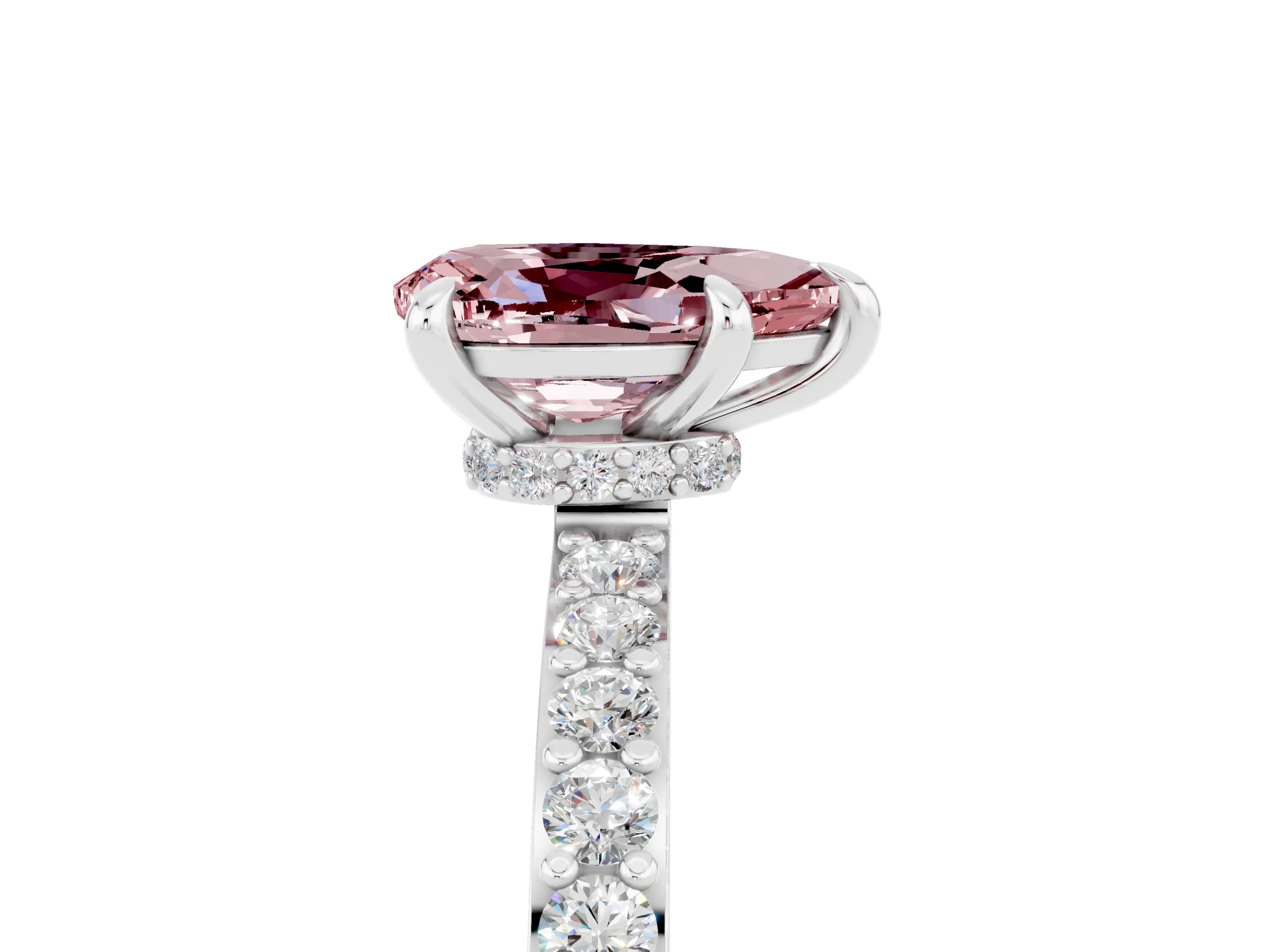 White gold Pear Cut Morganite Solitaire Engagement Ring with Pavé Band and Four-Prong Setting_5