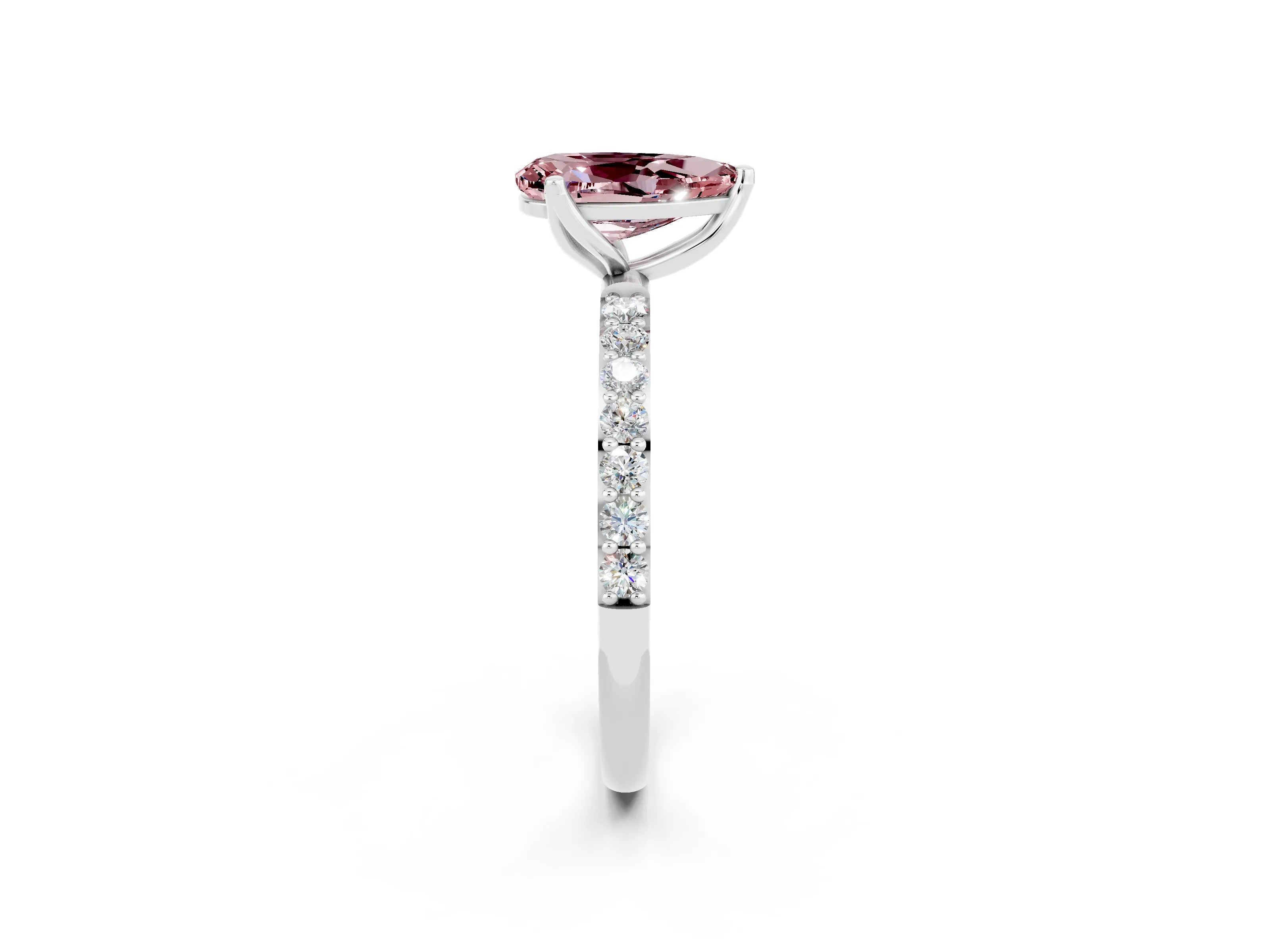 White gold Pear Cut Morganite Solitaire Engagement Ring with Pavé Band and Prong Setting_2