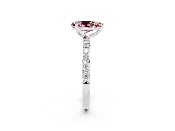 Platinum Pear Cut Morganite Solitaire Engagement Ring with Round  Pavé Band and Prong Setting
