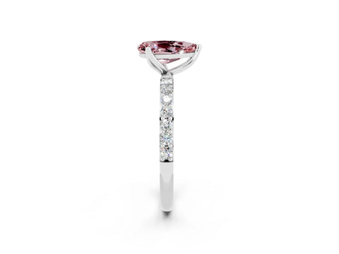 White gold Pear Cut Morganite Solitaire Engagement Ring with Pavé Band and Prong Setting_2