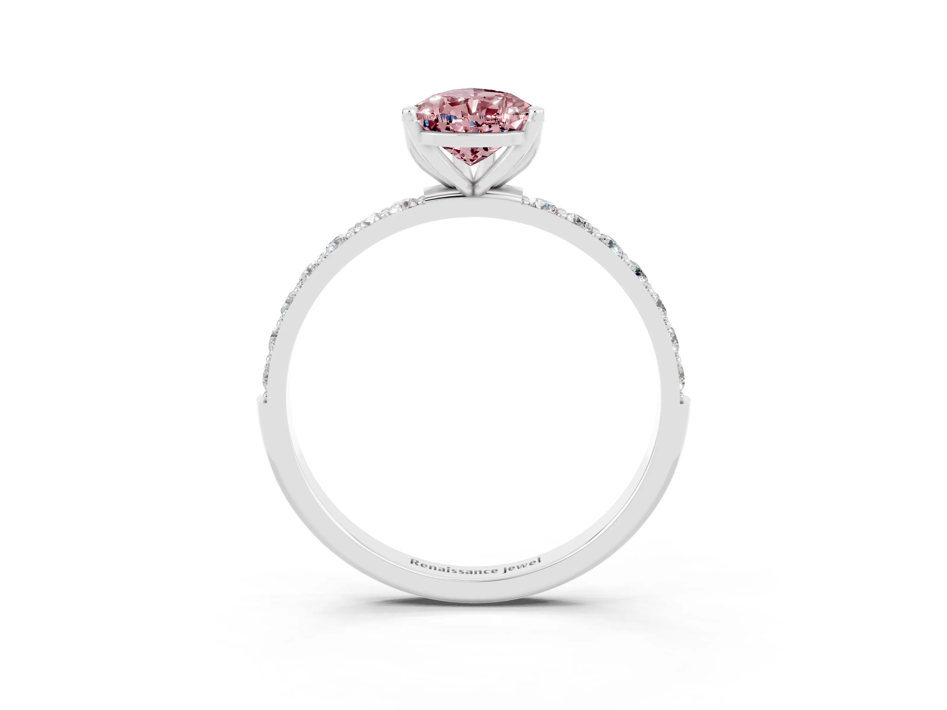 White gold Pear Cut Morganite Solitaire Engagement Ring with Pavé Band and Prong Setting_3
