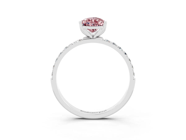 Silver Pear Cut Morganite Solitaire Engagement Ring with Round  Pavé Band and Prong Setting