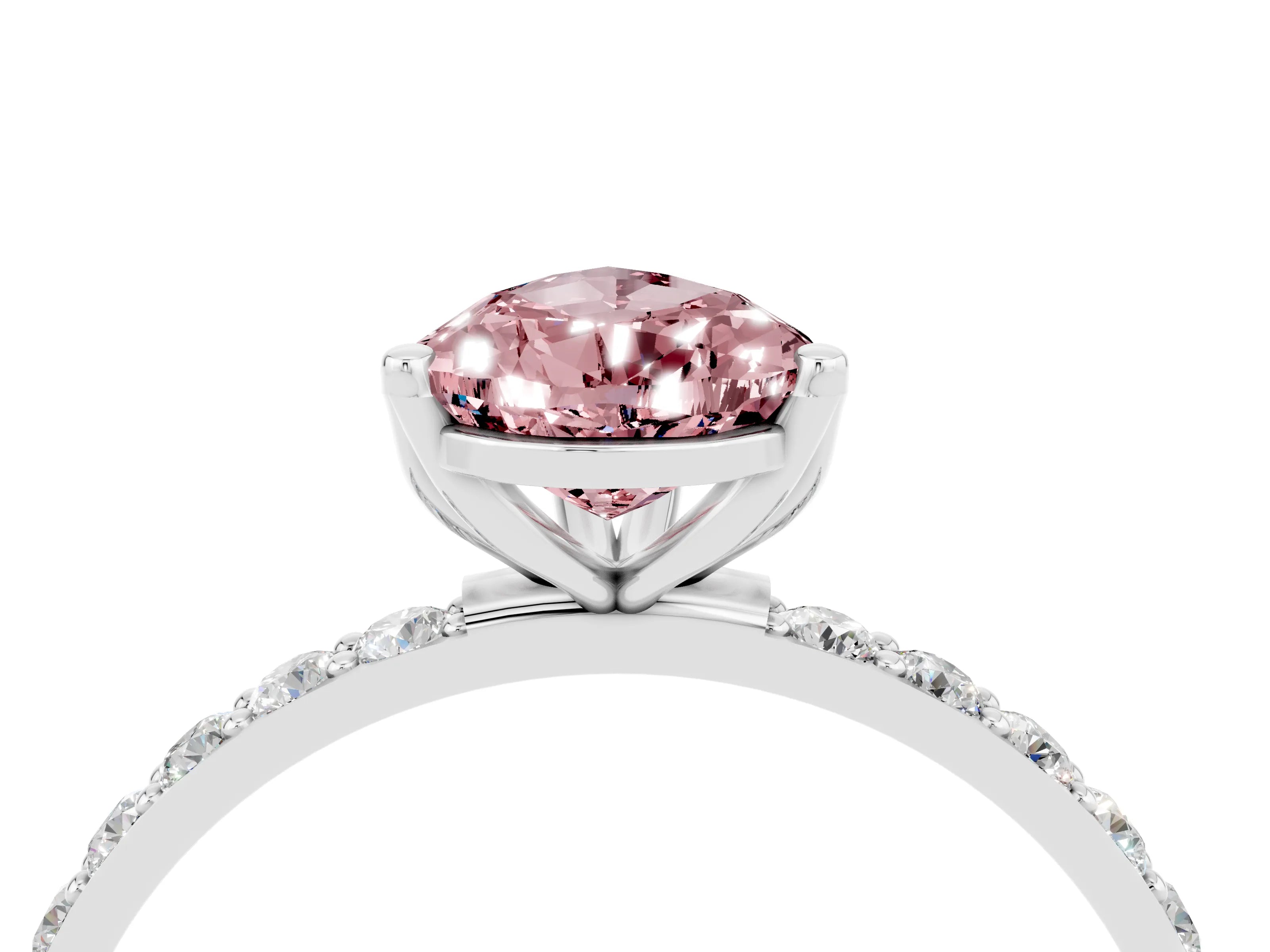 White gold Pear Cut Morganite Solitaire Engagement Ring with Pavé Band and Prong Setting_4