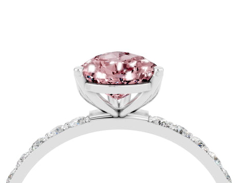 White gold Pear Cut Morganite Solitaire Engagement Ring with Pavé Band and Prong Setting_4