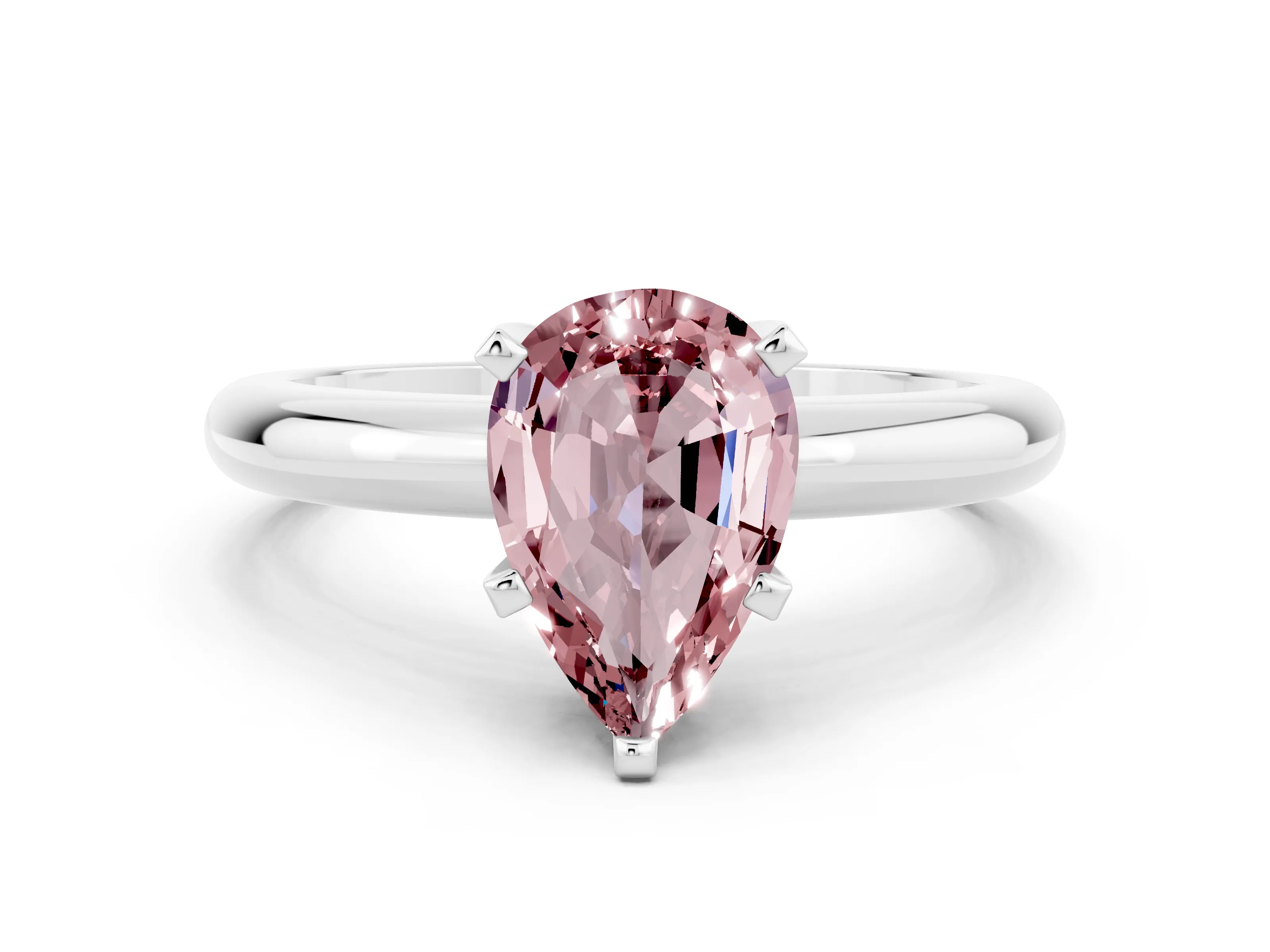 White gold Pear Cut Morganite Solitaire Engagement Ring with Round Band and Four-Prong Setting_20