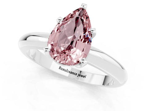 White gold Pear Cut Morganite Solitaire Engagement Ring with Round Band and Four-Prong Setting_25