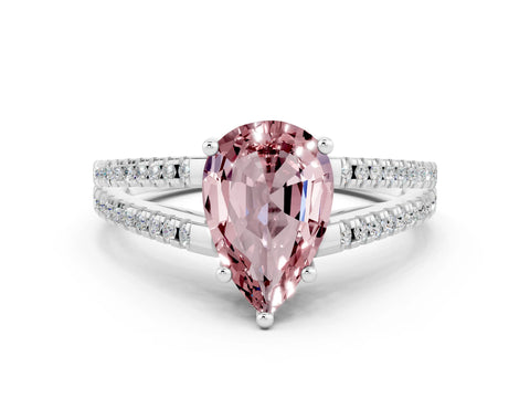 White gold Pear Cut Morganite Solitaire Engagement Ring with Split Shank Pavé Band_12