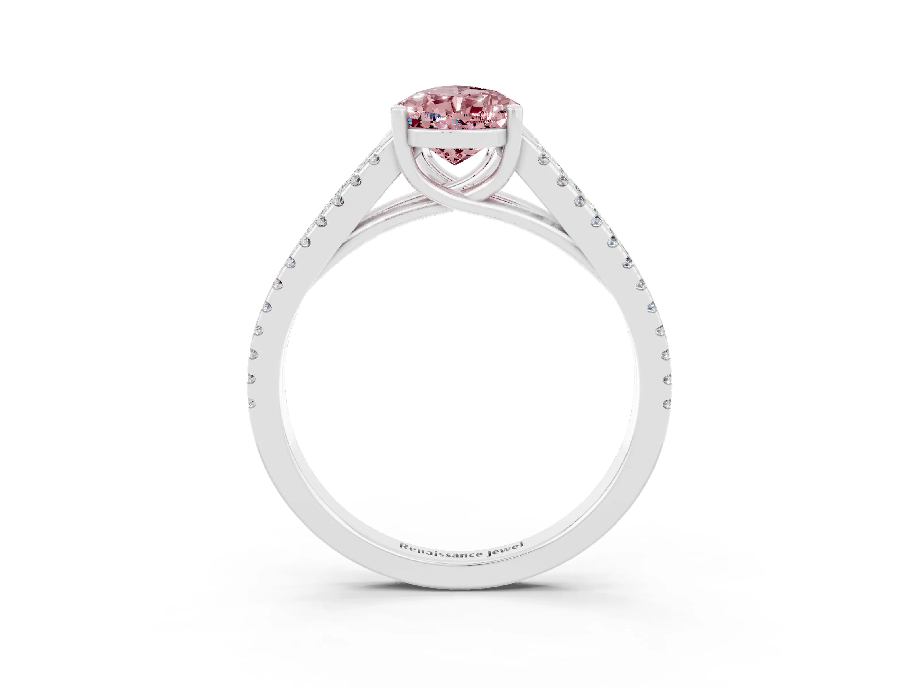 White gold Pear Cut Morganite Solitaire Engagement Ring with Split Shank Pavé Band_15