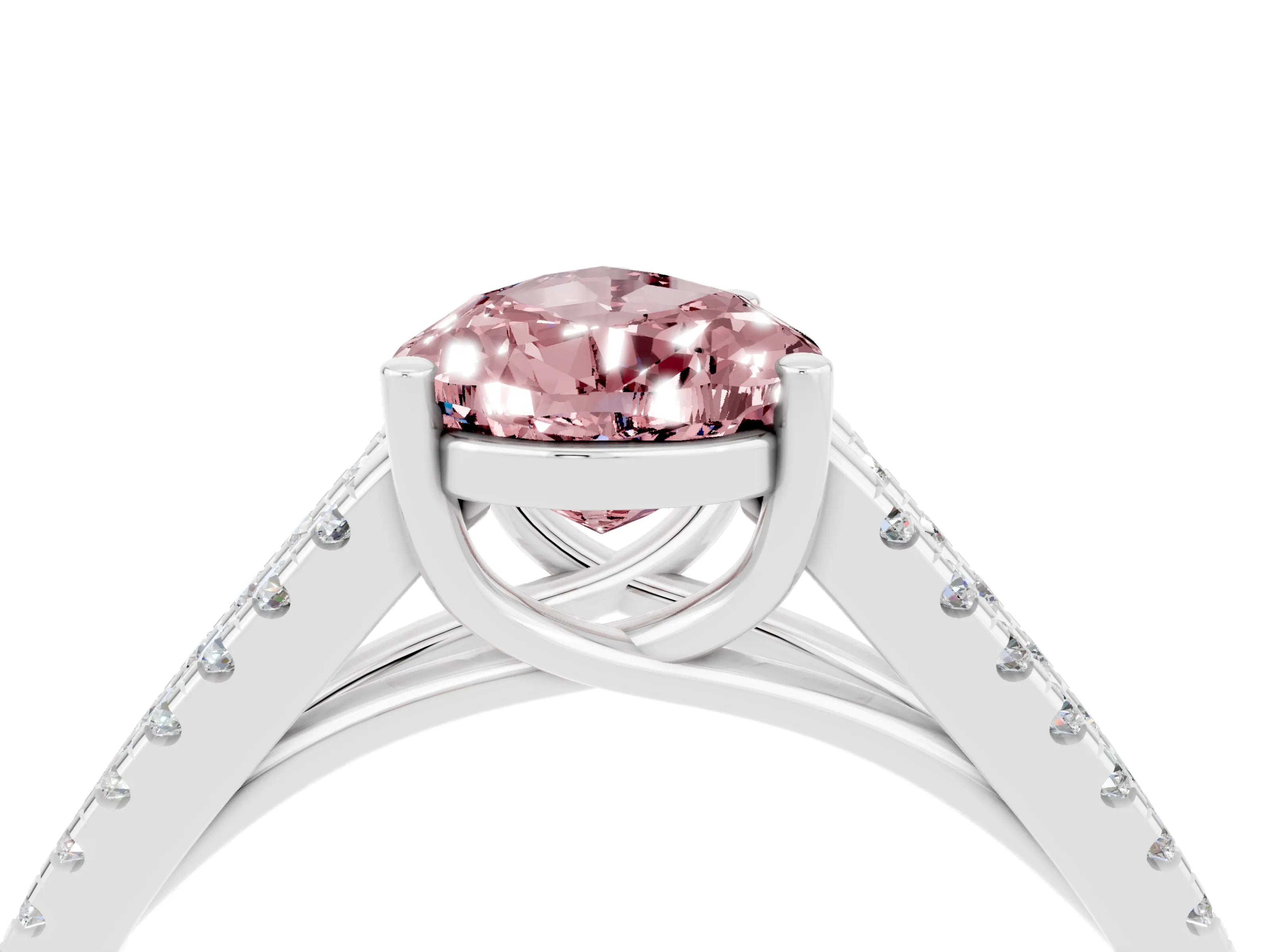 White gold Pear Cut Morganite Solitaire Engagement Ring with Split Shank Pavé Band_16