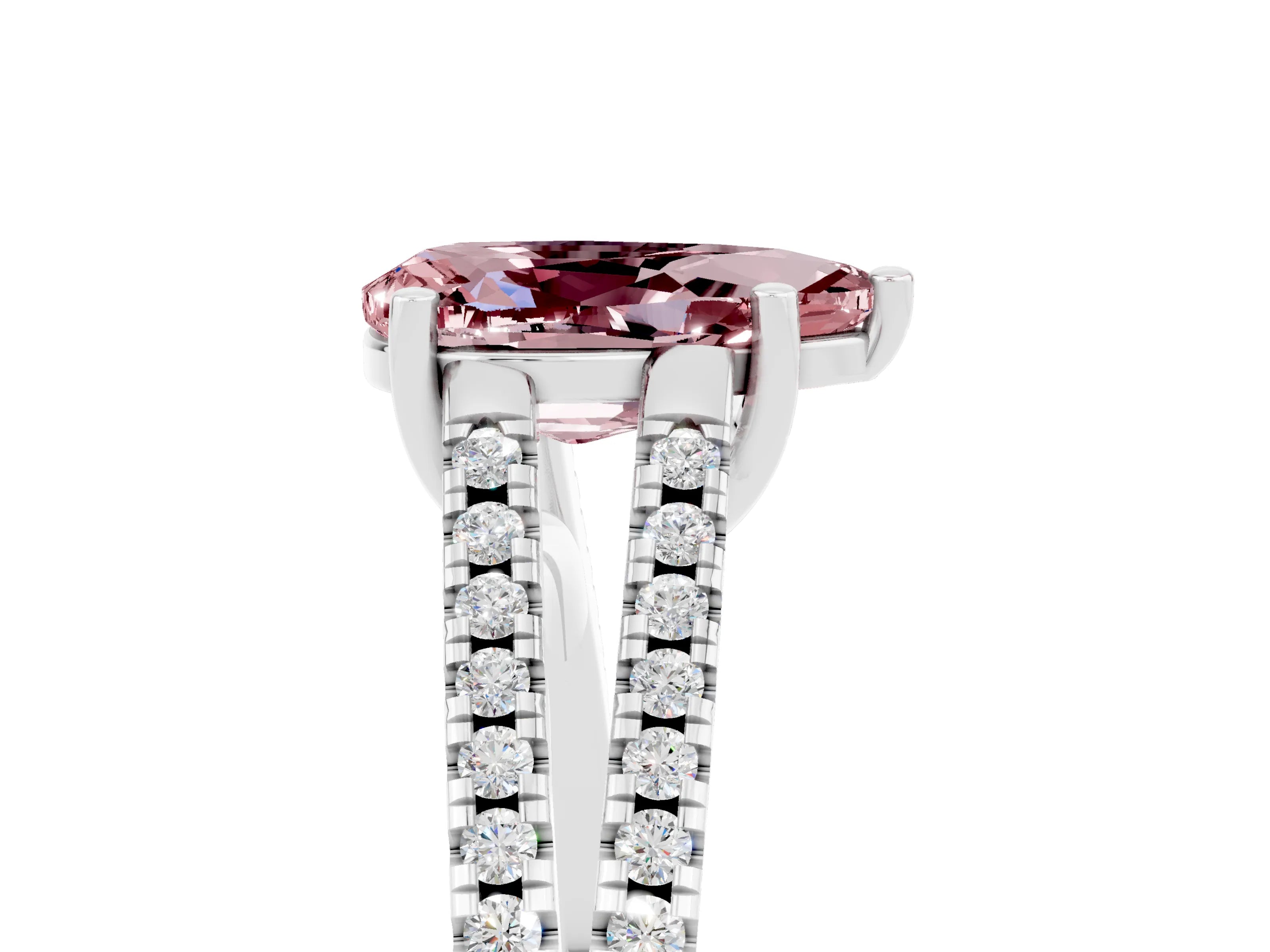 White gold Pear Cut Morganite Solitaire Engagement Ring with Split Shank Pavé Band_17