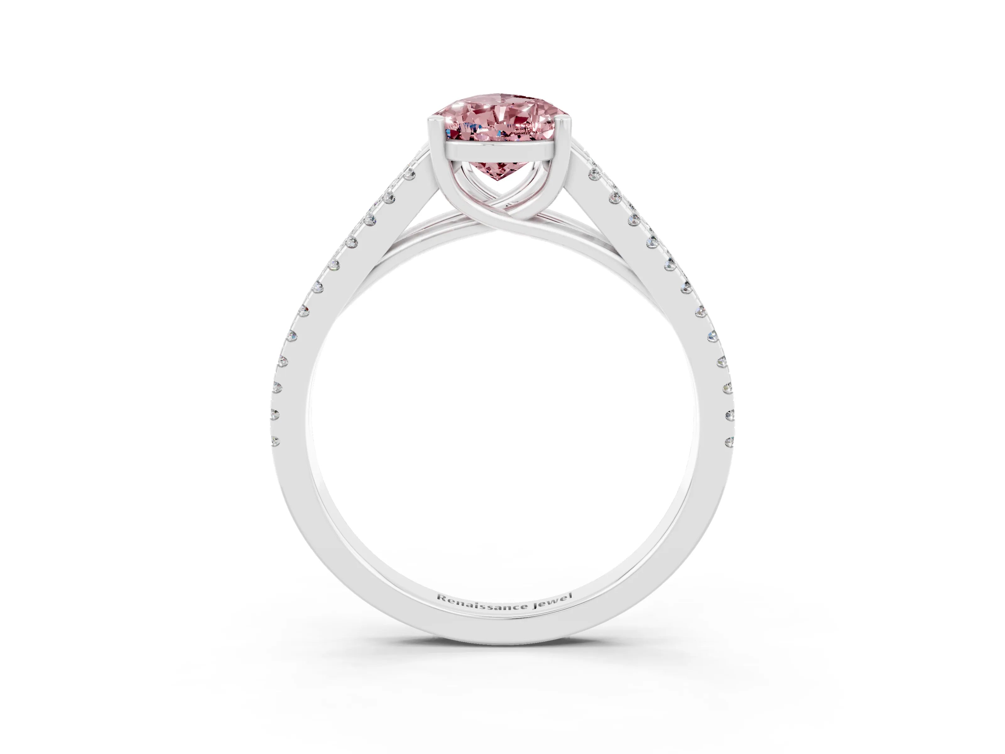 White gold Pear Cut Morganite Solitaire Engagement Ring with Split Shank Pavé Band_3