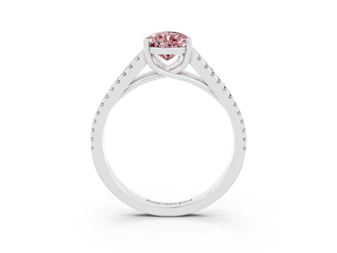 White gold Pear Cut Morganite Solitaire Engagement Ring with Split Shank Pavé Band_3