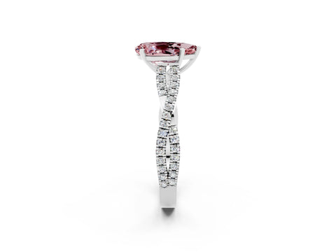 White gold Pear Cut Morganite Solitaire Engagement Ring with Twisted Pavé Band and Four-Prong Setting_2