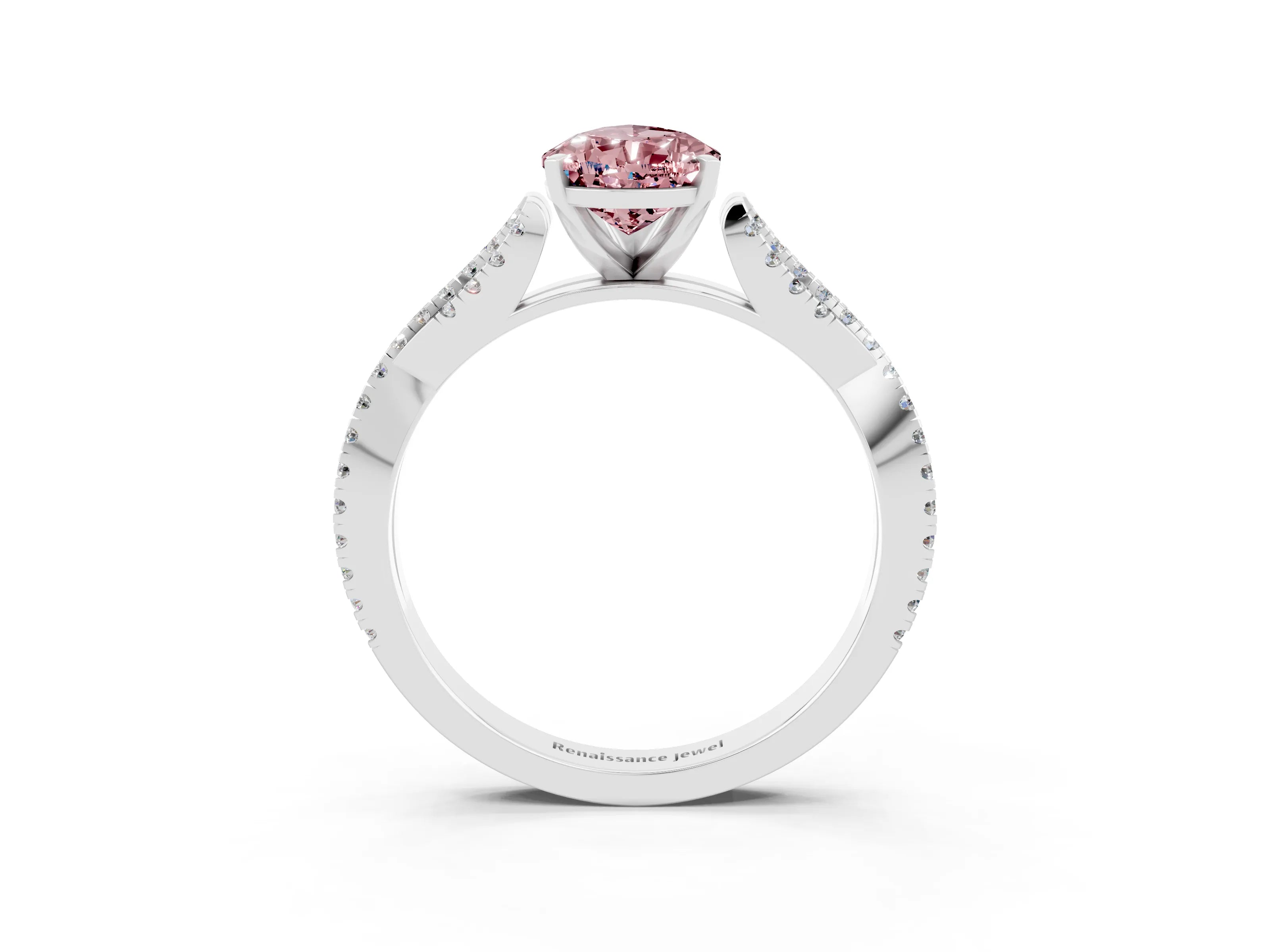 White gold Pear Cut Morganite Solitaire Engagement Ring with Twisted Pavé Band and Four-Prong Setting_3